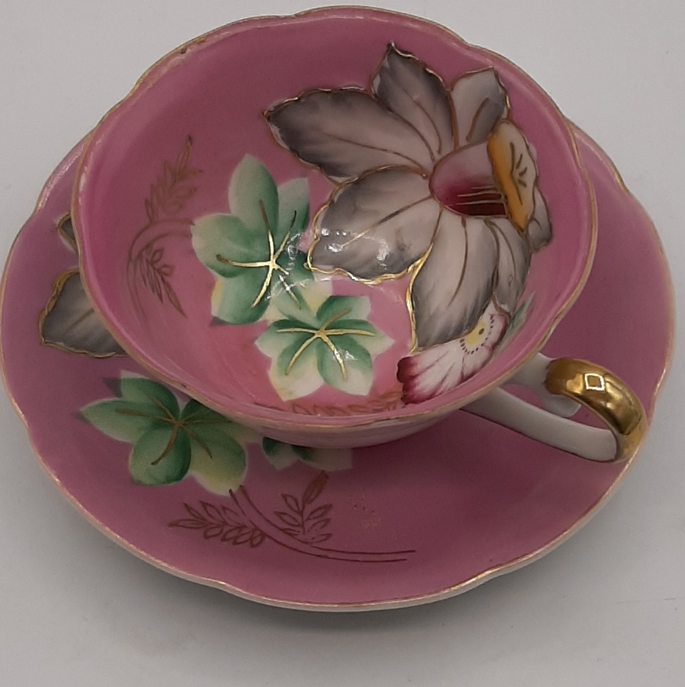 Princess Double Warrant Floral Pink & Gold Trim Teacup & Saucer Occupied Japan